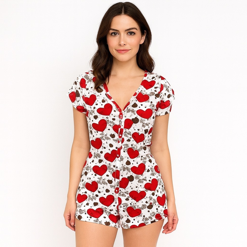 Love To Sleep Women’s Cupid Angel Heart Romper Pajamas Size Small